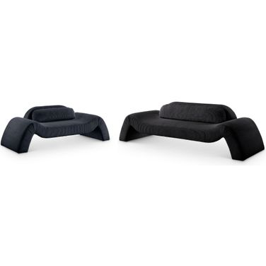 Austin Corduroy Fabric Living Room Set In Black
