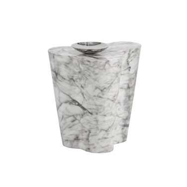 Ava Marble Look Large Side Table In White and Grey