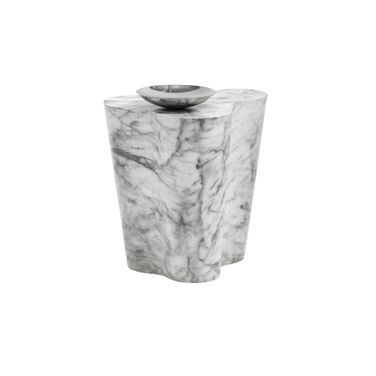 Ava Marble Look Small End Table In White and Grey