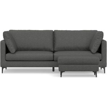 Ava Woven Performance Fabric 90 Inch Sofa and Ottoman Set In Pebble Grey