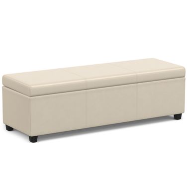 Avalon Faux Leather Extra Large Storage Ottoman Bench In Satin Cream