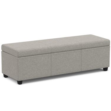 Avalon Polyester Linen Fabric Extra Large Storage Ottoman Bench In Cloud Grey