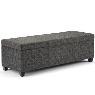 Avalon Tweed Look Fabric Storage Ottoman Bench In Dark Grey