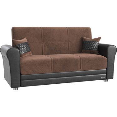 Avalon Upholstered Convertible Loveseat with Storage In Brown