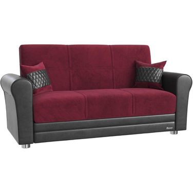 Avalon Upholstered Convertible Loveseat with Storage In Burgundy