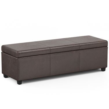 Avalon Vegan Faux Leather Extra Large Storage Ottoman Bench In Distressed Brown