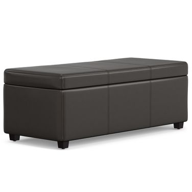 Avalon Vegan Faux Leather Lift Top Rectangular Storage Ottoman In Tanners Brown