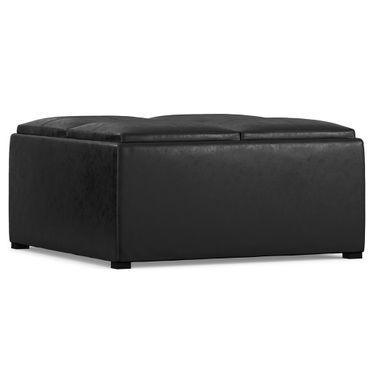 Avalon Vegan Faux Leather Square Coffee Table Storage Ottoman In Distressed Black
