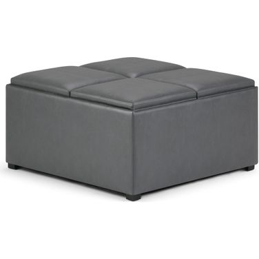 Avalon Vegan Faux Leather Square Coffee Table Storage Ottoman In Stone Grey
