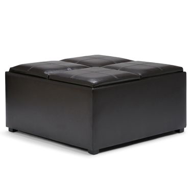Avalon Vegan Faux Leather Square Coffee Table Storage Ottoman In Tanners Brown