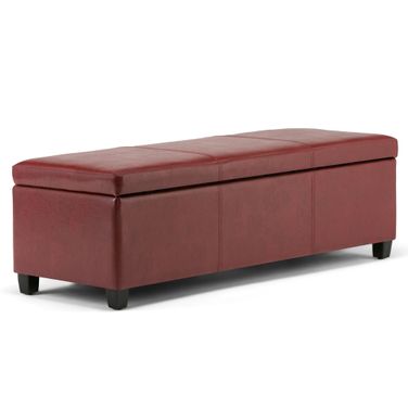 Avalon Vegan Faux Leather Storage Ottoman Bench In Red