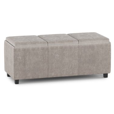 Avalon Vegan Faux Leather Storage Ottoman In Distressed Grey Taupe
