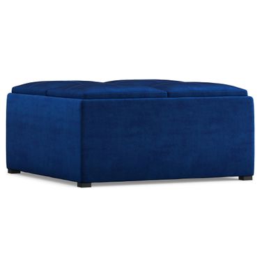 Avalon Velvet Fabric Square Coffee Table Storage Ottoman In Blue