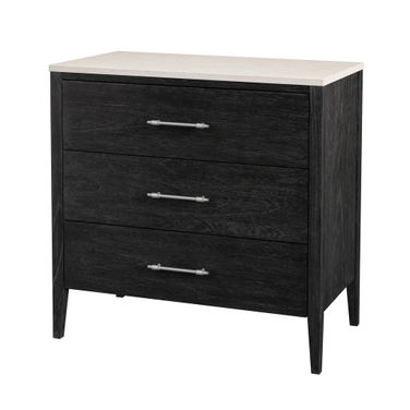 Averly Rectangular Marble and Wood 3 Drawer Chest In Black