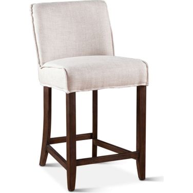 Avery 20 Inch Counter Chair In White Linen and Dark Legs