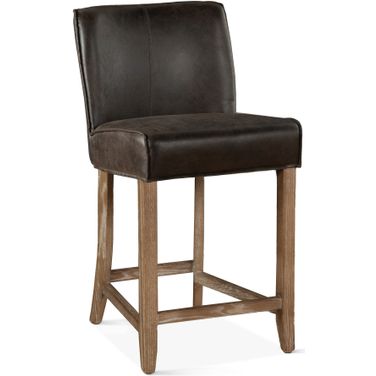 Avery Counter Chair In Dark Brown Leather with Natural Legs