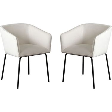 Avery Dining Chairs Set Of 2 In Mist White Performance Fabric With Black Metal Leg