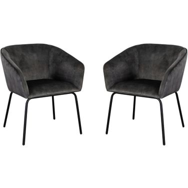 Avery Dining Chairs Set Of 2 In Textured Grey Velvet With Black Metal Leg