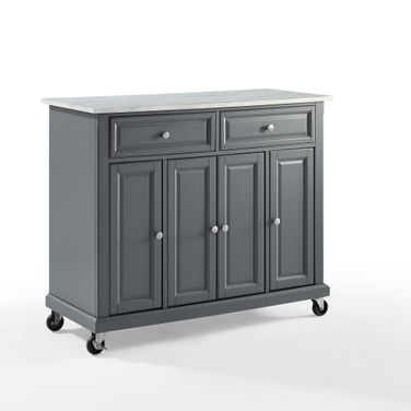 Avery Kitchen Cart In Distressed Gray and White Marble
