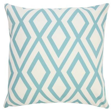 Avira 20" x 20" Feather Filled Diamond Indoor/Outdoor Throw Pillow In Aqua Blue and Off-White