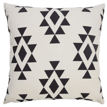 Avira 20" x 20" Poly Filled Geometric Indoor/Outdoor Throw Pillow In Off-White and Black