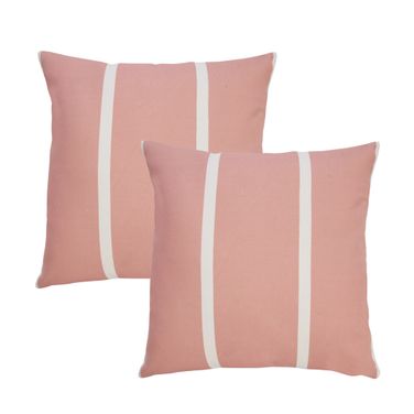 Avira Simple Double Stripe Indoor/Outdoor Throw Pillow Set of 2 In Off White and Pink