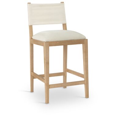 Avon Linen Textured Performance Fabric Upholstered Counter Stool In Cream and Stained Natural
