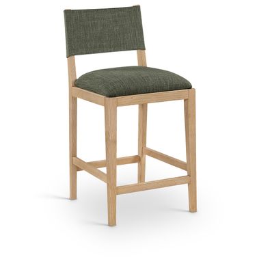 Avon Linen Textured Performance Fabric Upholstered Counter Stool In Olive and Stained Natural