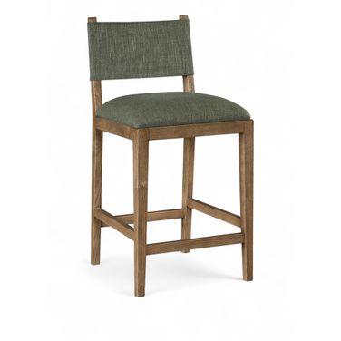 Avon Linen Textured Performance Fabric Upholstered Counter Stool In Olive and Stained Walnut