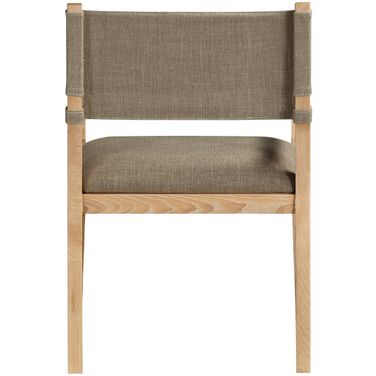 Avon Linen Textured Performance Fabric Upholstered Dining Arm Chair In Brown and Stained Natural