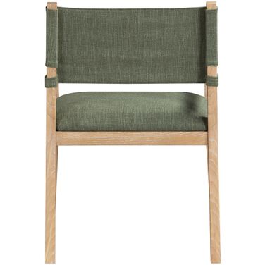 Avon Linen Textured Performance Fabric Upholstered Dining Arm Chair In Olive and Stained Natural