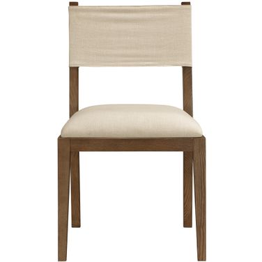 Avon Linen Textured Performance Fabric Upholstered Dining Side Chair Set of 2 In Beige and Stained Walnut