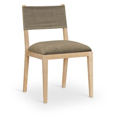 Avon Linen Textured Performance Fabric Upholstered Dining Side Chair Set of 2 In Brown and Stained Natural