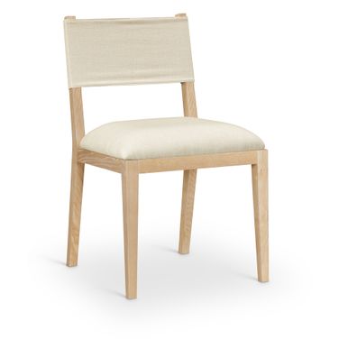 Avon Linen Textured Performance Fabric Upholstered Dining Side Chair Set of 2 In Cream and Stained Natural