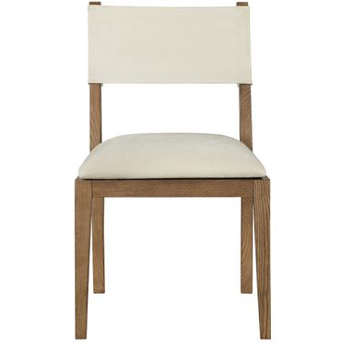 Avon Linen Textured Performance Fabric Upholstered Dining Side Chair Set of 2 In Cream and Stained Walnut