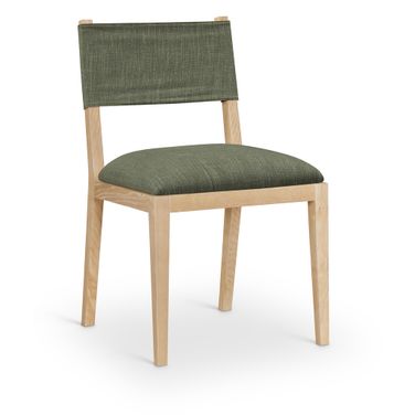 Avon Linen Textured Performance Fabric Upholstered Dining Side Chair Set of 2 In Olive and Stained Natural