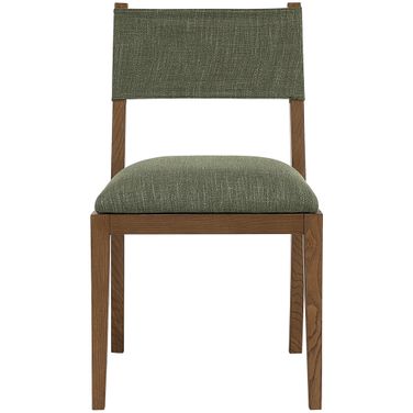 Avon Linen Textured Performance Fabric Upholstered Dining Side Chair Set of 2 In Olive and Stained Walnut