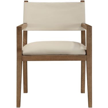 Avon Vegan Leather Dining Arm Chair In Beige and Stained Walnut
