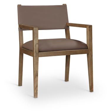 Avon Vegan Leather Dining Arm Chair In Brown and Stained Walnut
