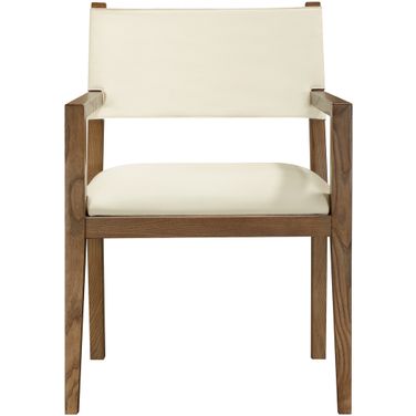 Avon Vegan Leather Dining Arm Chair In Cream and Stained Walnut