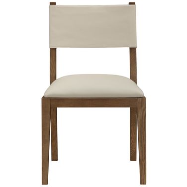 Avon Vegan Leather Dining Side Chair Set of 2 In Beige and Stained Walnut