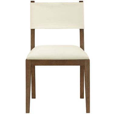 Avon Vegan Leather Dining Side Chair Set of 2 In Cream and Stained Walnut