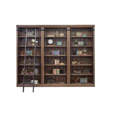 Avondale 8' Tall Three Piece Bookcase Wall With Ladder In Brown