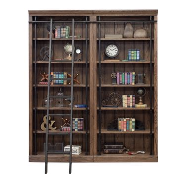 Avondale 8' Tall Two Piece Bookcase Wall With Ladder In Brown