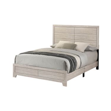 Axel MDF Solid Wood Queen Panel Bed in Rustic Gray Oak