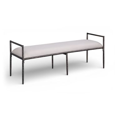 Axis Linen Textured Fabric Upholstered Bench In Beige