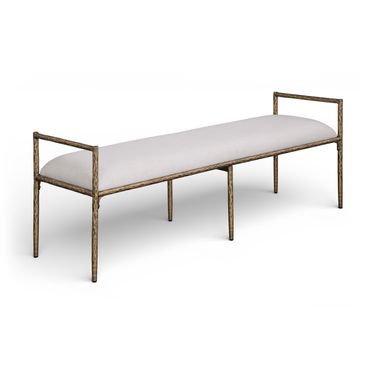 Axis Linen Textured Fabric Upholstered Bench In Beige