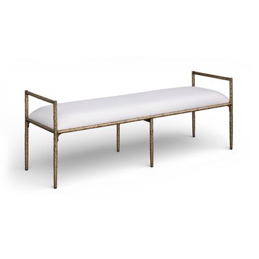Axis Linen Textured Fabric Upholstered Bench In Cream