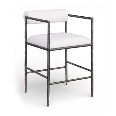 Axis Linen Textured Fabric Upholstered Counter Stool Set of 2 In Cream