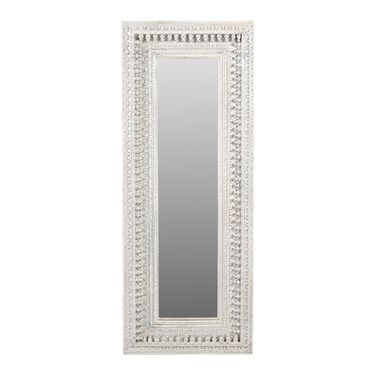 Ayla Handcarved Solid Wood Mirror In Distressed White